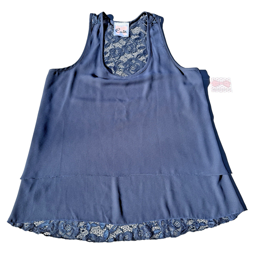 Cute By Daisy Lace Racerback Tank XL Navy Shimmer NWT